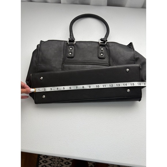 Charming Charlie Black Faux Leather Satchel Purse Tote Handbag Tassel - Picture 9 of 15